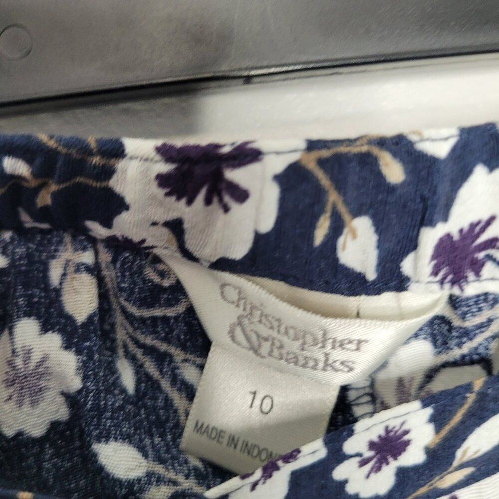 Vintage y2k blue white floral mixed print polka dot trumpet maxi skirt size 10 - Picture 4 of 7